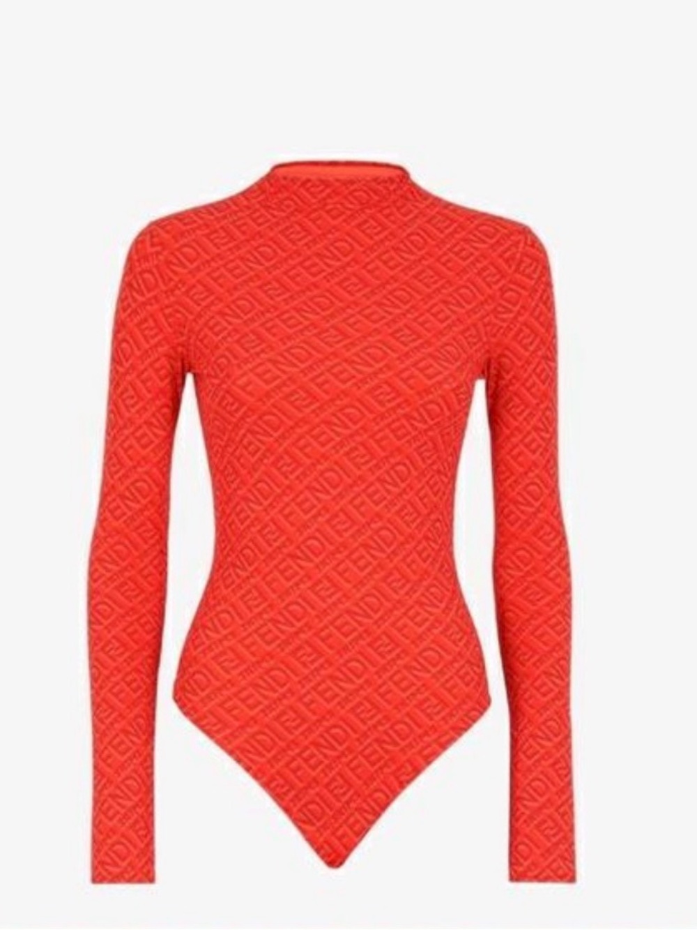Fendi x SKIMS Orange-Red Long Sleeve Logo Bodysuit